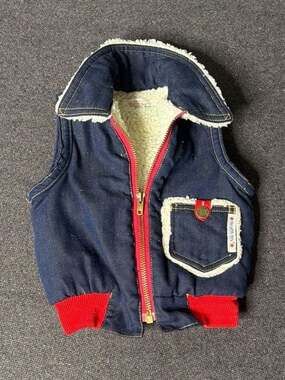 Vintage Health-tex Toddler Sherpa-Lined Denim Zip-Up Vest Size 4